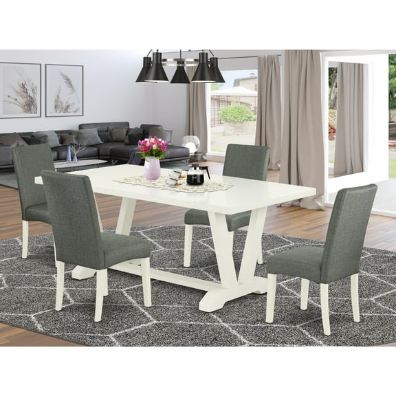 Farmhouse Dining Set - 5 Piece Table4 Parsons Chairs - Kitchen Dinette Set