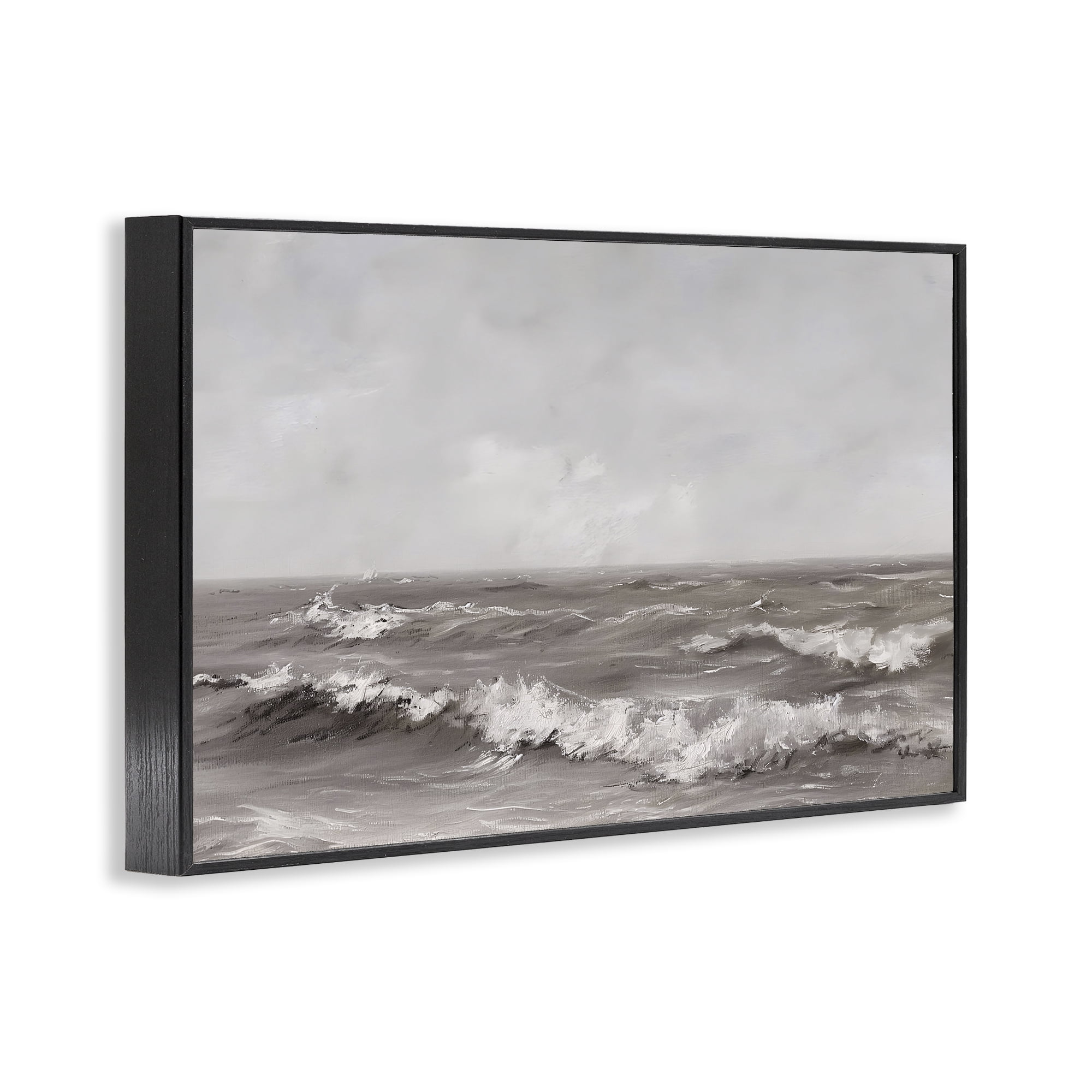 Stupell Industries Monochrome Sea Ripples Black Framed Giclee Art, design by Jacky Ngan