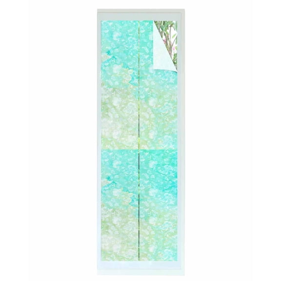 Window Privacy Film Aqua Green Stained Glass Window Film Decorative Sun Block Window Cover Watercolor Colorful Ombre Abstract Floral Art Window Clings Static Adhesive Sticker for Bathroom 17.7"x78.7"