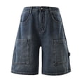thumbnail image 6 of Mens Baggy Denim Look Shorts Loose Fit Hip Hop Y2K Streetwear Jorts, Wide Leg Vintage Washed Carpenter Summer Casual Cargo Shorts with Belt Loops, 6 of 9