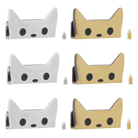 6Pcs 2 Colros Alloy Luggage Decorative Buckles Cat Shape Antique Bronze & Platinum 14.5x27.5x8.5mm 3pcs/color