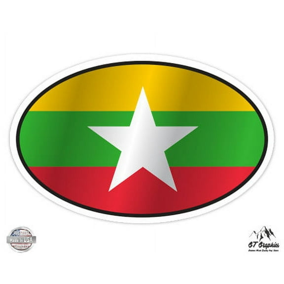 Myanmar Flag Oval - 3" Vinyl Sticker - For Car Laptop I-Pad Phone Helmet Hard Hat - Waterproof Decal