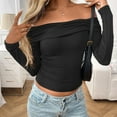 thumbnail image 6 of TFEOQRY Women's Off Shoulder Long Sleeve Top Ruffle Casual Party Going Out Crop Fashion Shirt Black, 6 of 6