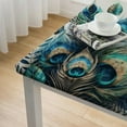 thumbnail image 4 of COMIO Square Fitted Table Cloths Floral Realistic Peacock Feathers Blue Shiny Foliage Luxury White, 4 of 7