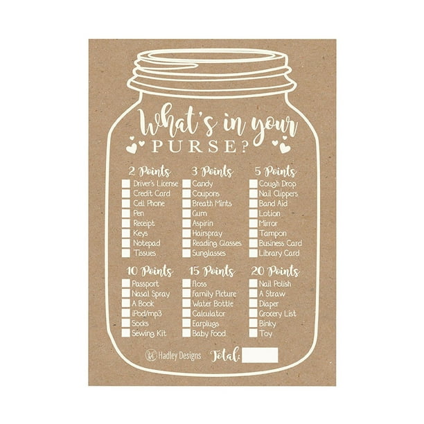 25 Kraft Rustic What's In Your Purse Baby Shower Game, Funny Ideas Coed Couples Game For Baby Party, Fun Woodland Themed Bundle Pack of Cards To Play at Boy or Girl Gender 25 Kraft Rustic What's In Your Purse Baby Shower Game, Funny Ideas Coed Couples Game For Baby Party, Fun Woodland Themed Bundle Pack of Cards To Play at Boy or Girl Gender
