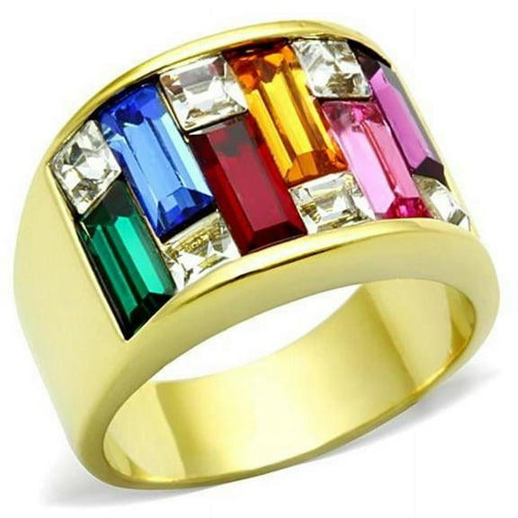 Alamode TK1397-9 Women IP Gold Stainless Steel Ring with Top Grade Crystal in Multi Color - Size 9