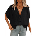 thumbnail image 3 of Blusas Casuales Clásicas de Corte Abotonado para Mujer, de Corta, Estilo Hawaiano para Vacaciones en la Playa, Color Negro, Talla S, 3 of 6