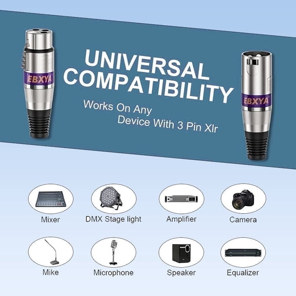 EBXYA XLR Connectors Male to Female 10-Pack, 10 Colors for Color Coding with Gold-Plated Contacts & Metal Housing for DIY Cable Making, Repair & Pro Audio Rigs