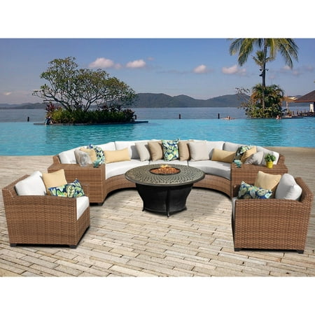 Outdoor Patio Furniture Charleston Sc TK Classics Laguna 8 Piece Curved Wicker Patio Conversation Set with Charleston Firepit Table ()