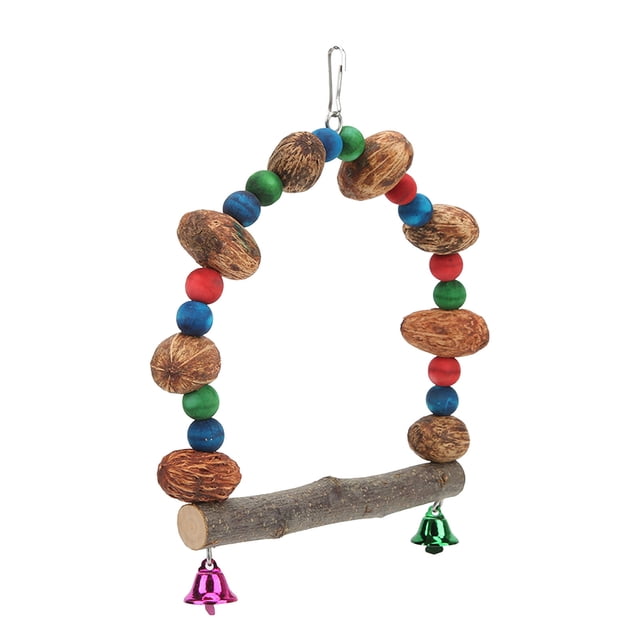 Bird Swing Toy, Parrots Swing Perch Colorful Beads Chewing Pecans With Bells For Parakeet For Cockatiel S