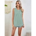 thumbnail image 6 of Women's Sleeveless Tank Tops Summer Pleated Loose Fit Top for Women Casual Round Neck Shirts Bean Green S, 6 of 10