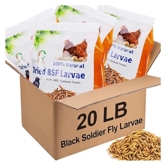 BSF Larvae 85X Than Dried Meal Worms 20LB(5lbx4) for Chicken Feed - Bulk Black Soldier Fly Larvae Poultry Treats - BSF Grubs Non-GMO Food High Protein Meal Worms for Hens,Wild