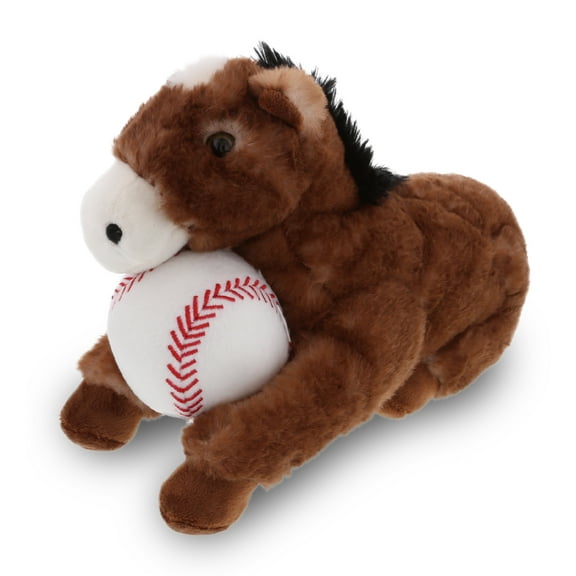 DolliBu Brown Horse Stuffed Animal with Baseball Plush - Soft Plush Huggable Horse, Adorable Playtime Plush Toy, Cute Wildlife Gift, Baseball Plush Animal Toy for Kids, Adults - 10.5 Inch
