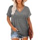 thumbnail image 2 of Jumpingount Camiseta de mujer con cuello en V, manga corta con cuello en V, blusa dividida de color sólido Prendas para la parte del cuerpo Gris claro XXL Jumpingount AP003161-30, 2 of 6