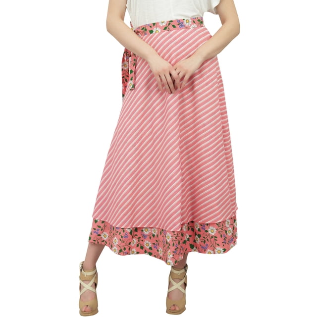 Phagun Jupe Portefeuille Réversible en Coton à Imprimé Floral Saumon Robe d'Intérieur