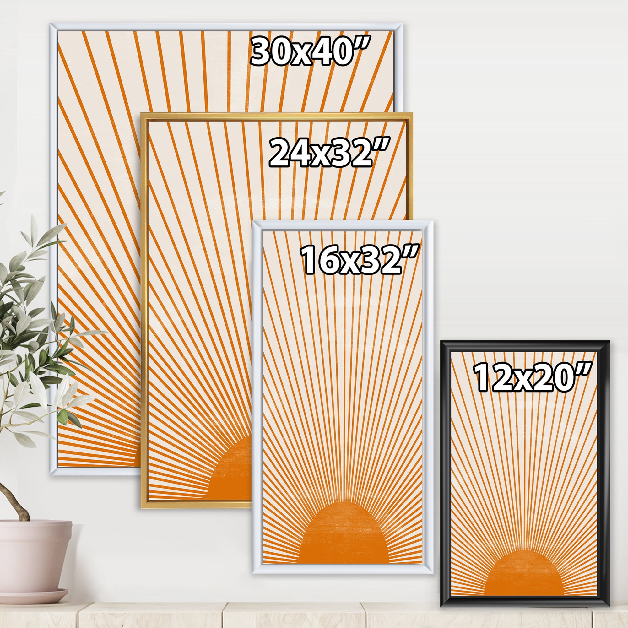 Designart 'Orange Sun Print On Beige III' Modern Framed Canvas Wall Art Print