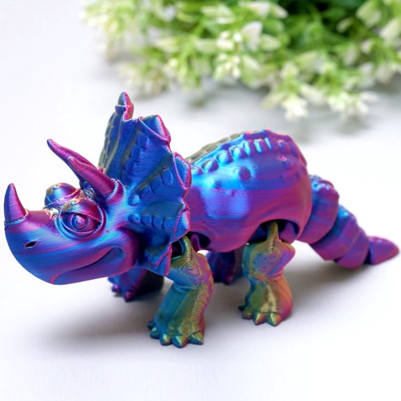 3D Printed Triceratops,Flexible Joint Animal lacertid Figurines,Realistic Eyes, Home Office Decor,Fidget Toy for Adults Teens Boy Festival Gifts