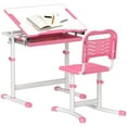 thumbnail image 2 of Kids Furniture Qaba Kids Desk and Chairs Set, Height Adjustable Children School Study Desk with Tilt Desktop, Storage Drawer, Pen Slot, Hook, Ergonomic Table and Chair Set for Kids, Pink,Baby Nursery, 2 of 10