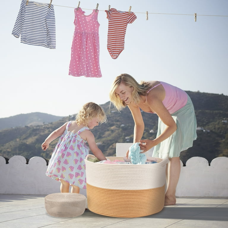 AOSION Blanket Basket Living Room 22 x 22x14 XXXL Storage Baskets Woven Rope Baskets for Storage Large Basket with Storage Bag B