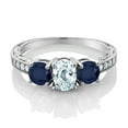 thumbnail image 2 of Gem Stone King 2.07 Ct Oval Sky Blue Aquamarine Blue Sapphire 925 Sterling Silver Moissanite Ring (Size 9), 2 of 4