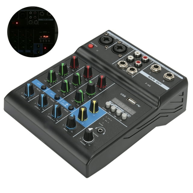 Mezclador de DJ Profesional ANGGREK de 4 Canales USB con Tarjeta de Sonido