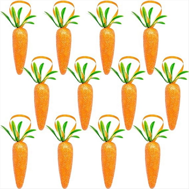 S-Adornos Colgantes de Zanahoria de Pascua - 12 Piezas de Zanahorias Artificiales con Purpurina de Espuma Premium para DecoracióN de Pascua