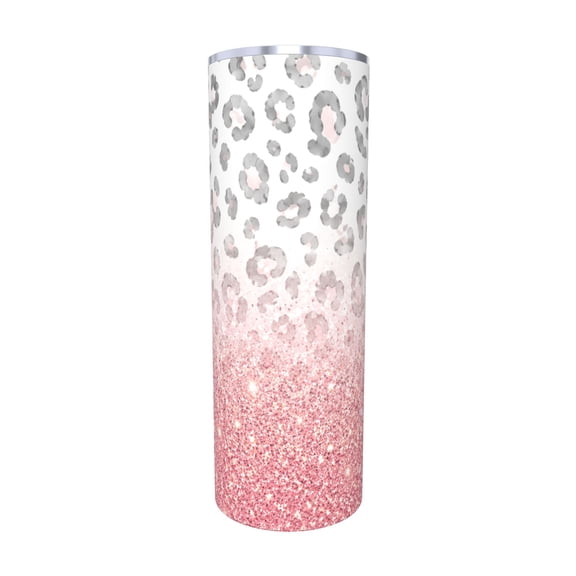 20oz Tumbler with Handle Pink shimmer-inspired printed Leopard Print Travel Cup Stainless Steel Insulated Car Cup Coffee Cup Gift with Straw