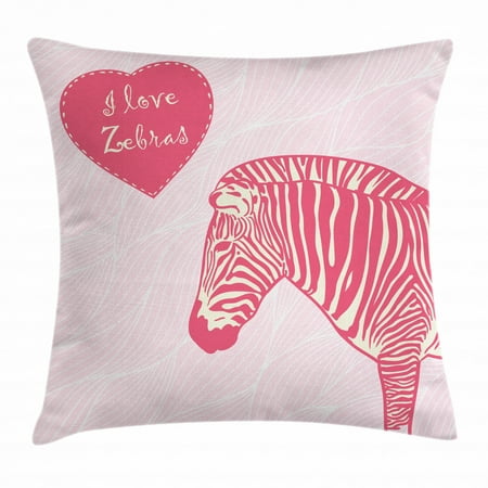 Pink Zebra Throw Pillow Cushion Cover I Love Zebras In Heart
