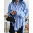 thumbnail image 2 of Women'S Oversized Button Down Shirts Split High Low Long Sleeve Blouses  Blue L, 2 of 6