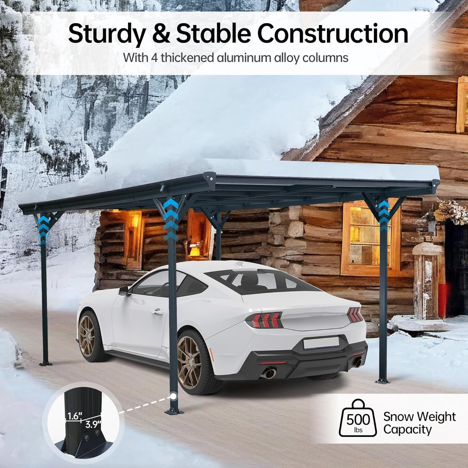 JINSEED 10 x 16ft Metal Carport with Heavy Duty Metal Frame & Pitched-Roof Polycarbonate Panel Canopy, Multi-Purpose Shelter for Car, Truck, SUV, Tractor, and Boat,Gray