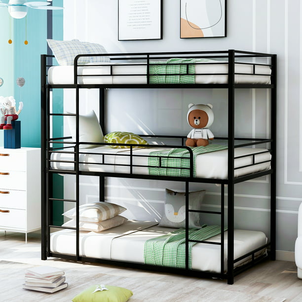 Metal Twin Size Triple Bunk Bed Black, What Age Is Appropriate For A Bunk Bed