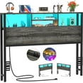 thumbnail image 4 of Homieasy Headboard for Full Size Bed with Storage, Headboards with Outlets, USB Ports and LED Light, King Size Head Board Only, Height Adjustable, Reversible, Sturdy and Stable Headboard, Black Oak, 4 of 7