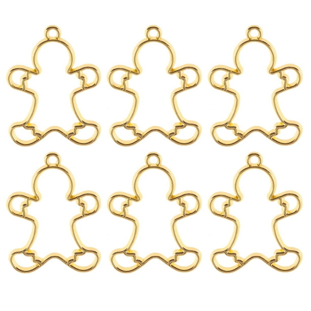 10 Uds. De colgantes de marco de aleación con bisel trasero abierto, marco colgante de joyería (dorado, estilo pan de jengibre)