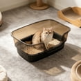 thumbnail image 2 of HWRETIE Semi Enclosed High Sided Cat Litter Box Splash Proof Open Top Design Spacious Cat Toilet for Cats Under 10 Pounds Easy Clean Indoor Litter Tray, 2 of 6