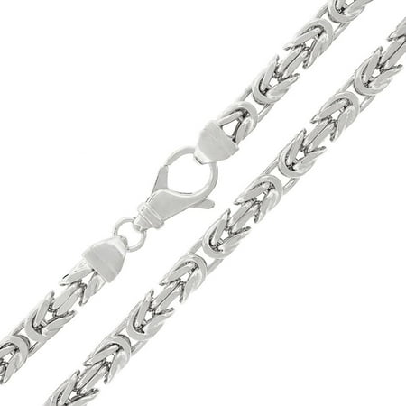 Sterling Silver Square Byzantine Necklace - Sterling Silver 6mm Hollow Byzantine Box Link 925 Rhodium Necklace Chain 24