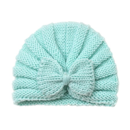 

Toddler Baby Boys Girls Knitted Cap Beaniess Solid Cotton Bowknot Elastics Turban Hat One Size