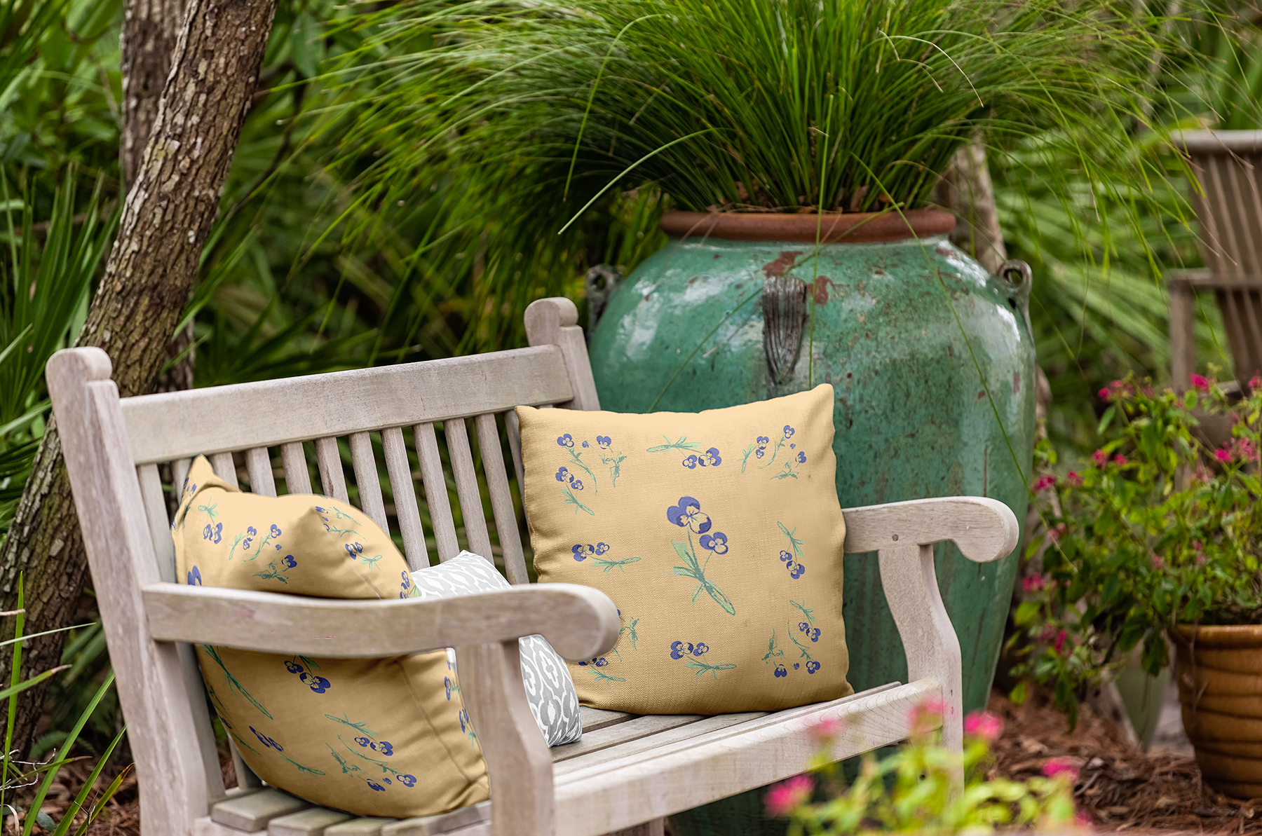 20" x 20" Simply Daisy Violets Scattered Polyester Indoor/Outdoor Pillow, Corn Stalk Qty 1