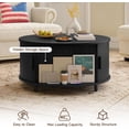 thumbnail image 5 of 31.5 Inch Round Coffee Table, Mid-Century Modern Coffee Table wtih Storage, Fluted Coffee Table with Adjustable Footpads, 360° Rotating Sliding Door, Center Table for Living Room (Black), 5 of 9