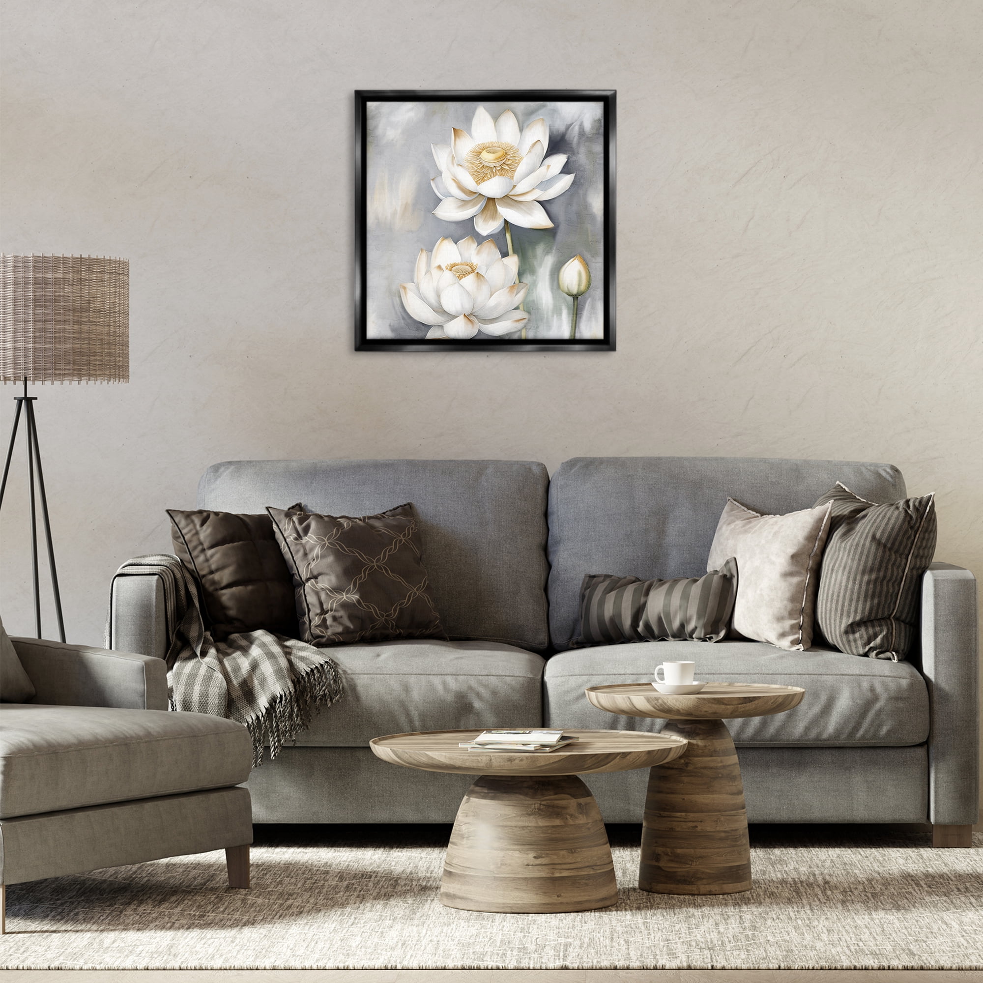 Stupell Industries Budding White Lotus Plants & Flowers Painting Black Floater Framed Canvas Art Print Wall Art, 25 x 25