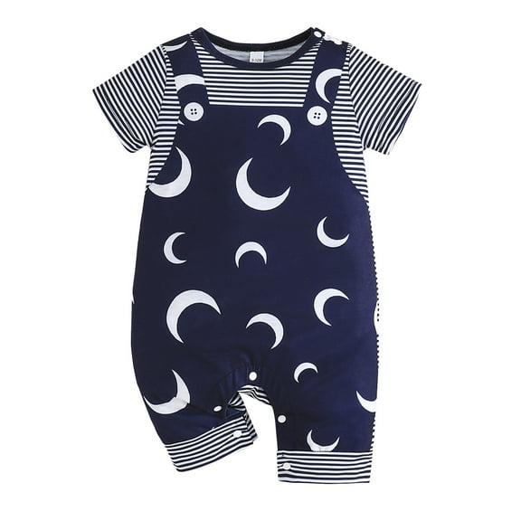 Utlike Jumpsuit Baby Boy Clothes Short Sleeved Fashionable Moon Printed Romper Gentleman Suit Leisure Playsuits Size 12 Months-15 Months
