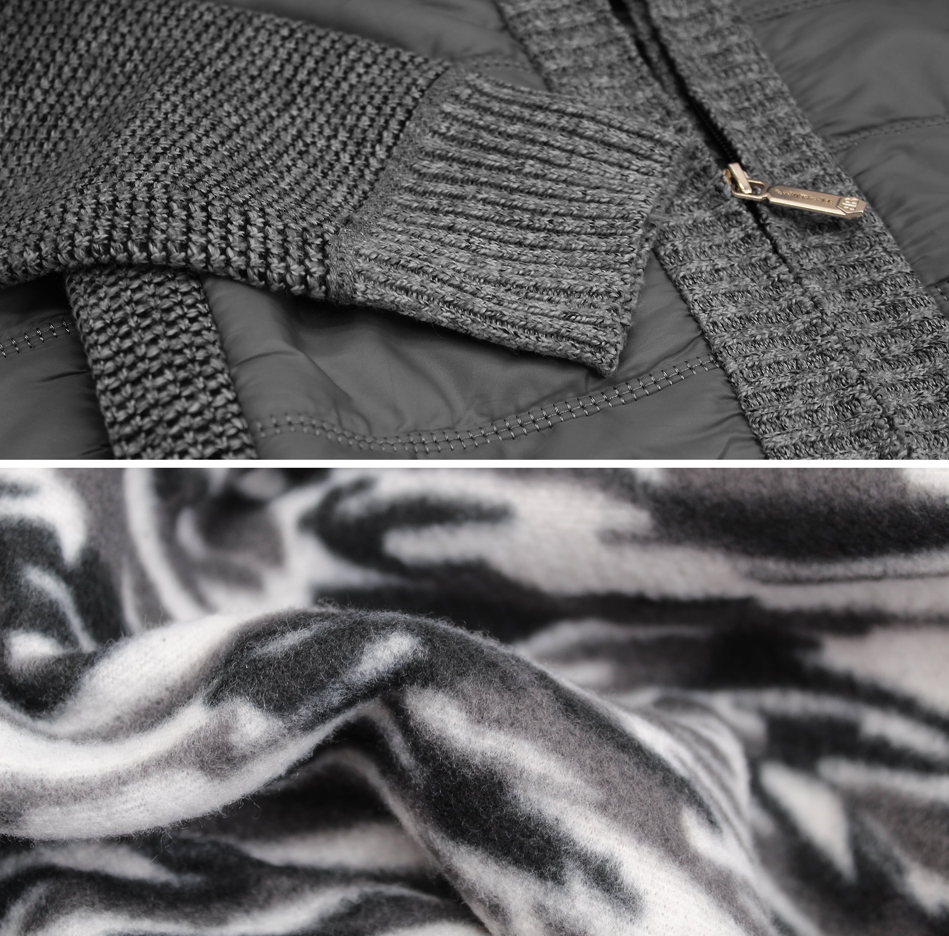 Men's Quilted Lightweight Fleece Lined Two Tone Puffer Knitted