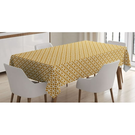 

Ethnic Tablecloth Symmetric Crochet Lace Circle Stars Repetitive Pattern Geometrical Lattice Rectangle Satin Table Cover for Dining Room and Kitchen 60 X 84 Dark Yellow White by Ambesonne