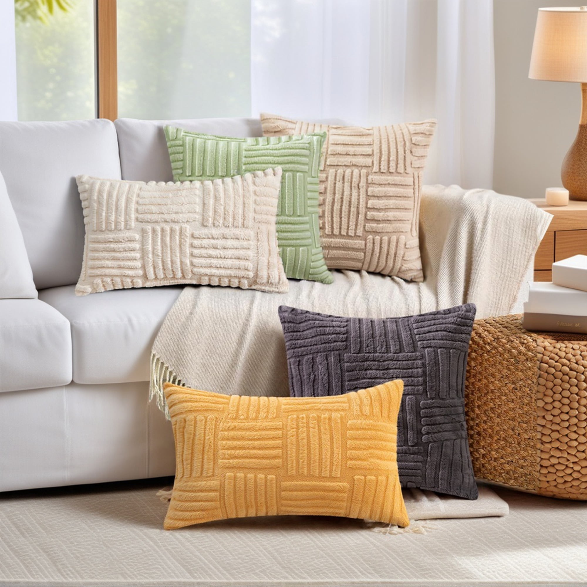 Unique Bargains Set of 2 Striped Soft Decorative Couch Pillow Cases Grey 12" x 20"