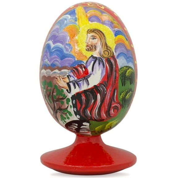 Jesus in the Valley Wooden Easter Egg Figurine 4.75 Inches