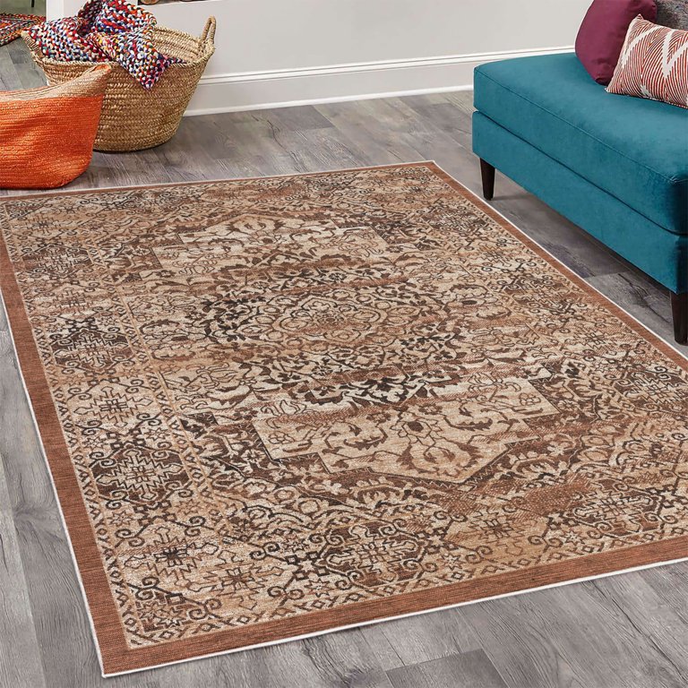 CAMILSON Multicolor 5 ft. x 7 ft. Non-Skid Floral Area Rug