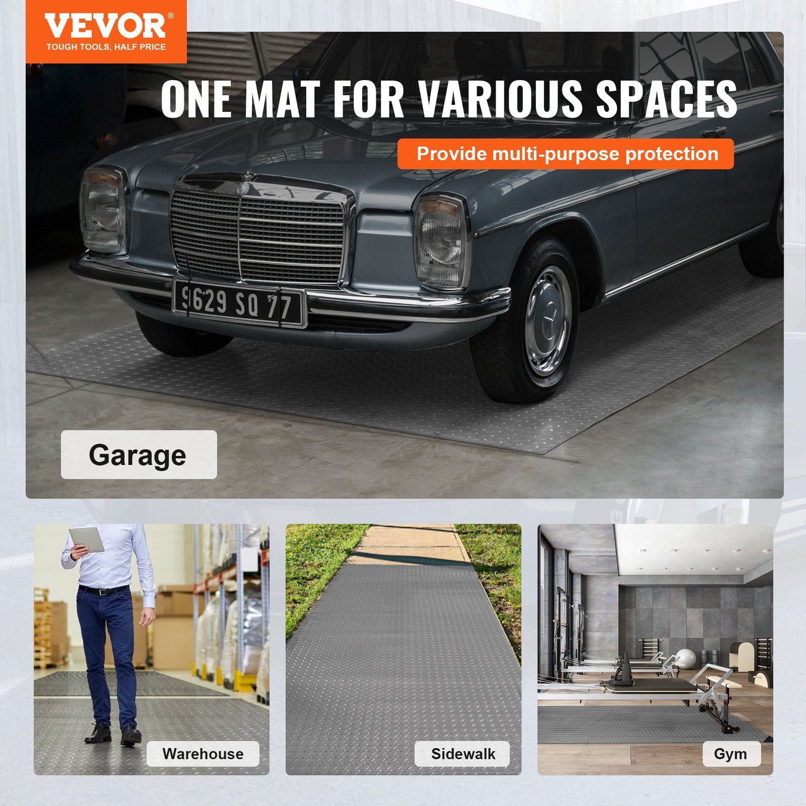 Heavy-Duty Garage Floor Mat 4.9x19ft, Non-Slip Diamond Plate Vinyl Flooring for Garage, Boats, Car Trailers – 93 Sqft Protection, Durable & Easy to Clean