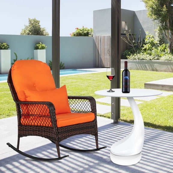 Outdoor Patio Swing Glider Chair, Metal Single Rocking Chair with Cushions, Outdoor Patio Furniture Set, Wrought Steel Frame Patio Seating for Garden Porch, 1 PCS Orange