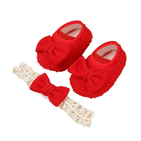 

Gwiyeopda Infant Baby Girls Bowknot Wedding Dress Mary Jane Flats Prewalker Sneaker Shoes Headband