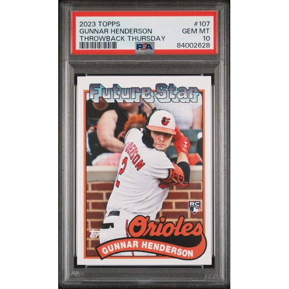 Graded 2023 Topps Gunnar Henderson #107 Throwback Thursday Rookie RC Baseball Card PSA 10 Gem Mint