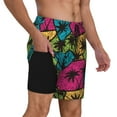thumbnail image 3 of Picia Hawaii Palms pattern Mens Swim Trunks with Compression Liner Stretch Beach Shorts Quick Dry with Zipper Pockets No-Chafing Board Shorts-Medium, 3 of 9